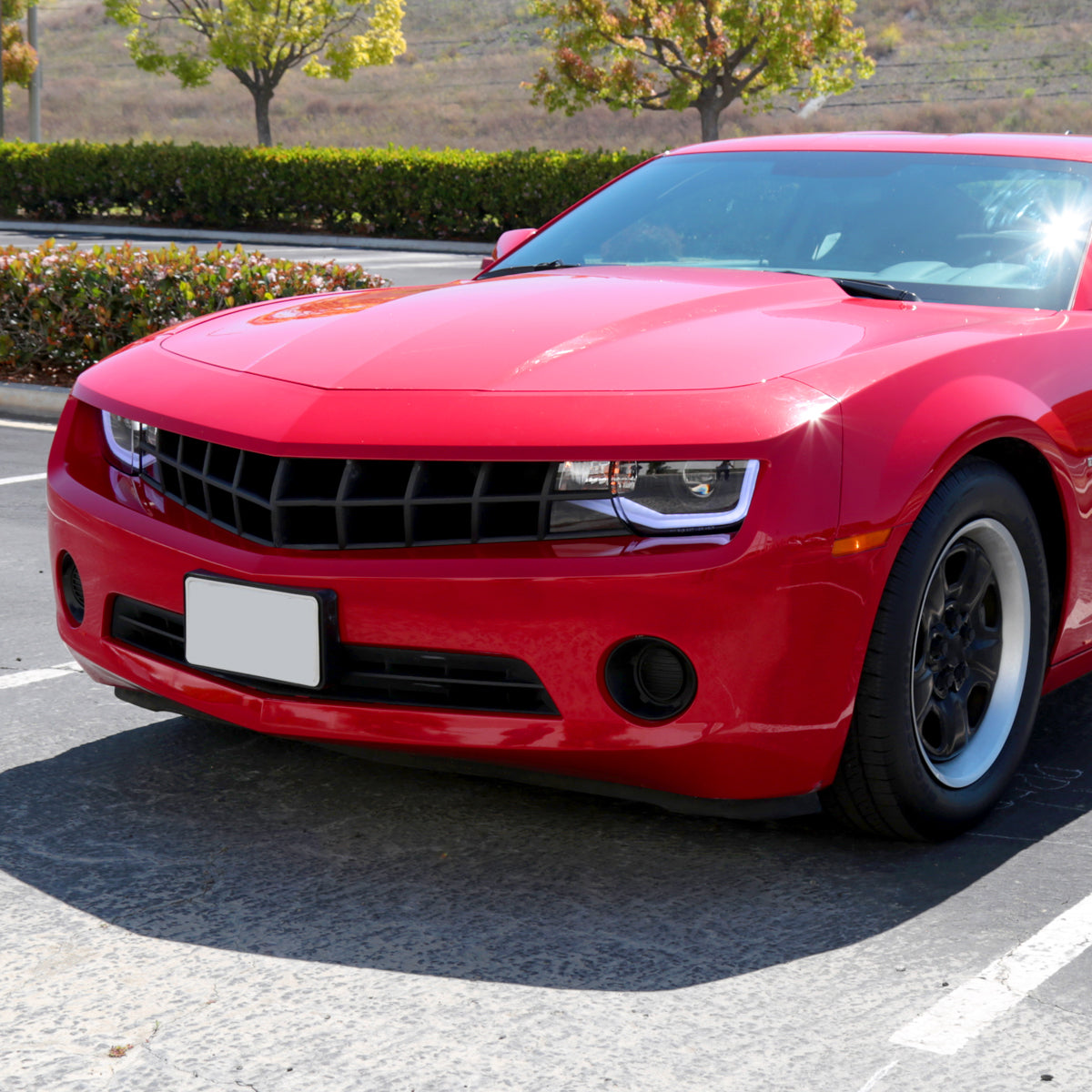 Ronnin - Faros delanteros con proyector halógeno y tubo de luz LED de circulación diurna, de repuesto y mejora, para Chevy Camaro 2010-2013 | Negro