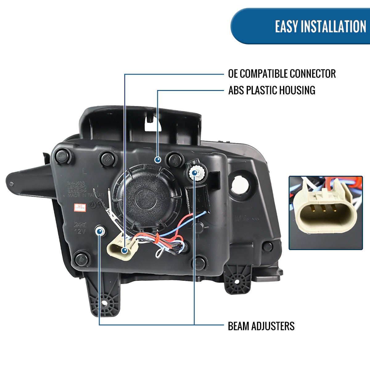 Ronnin - Faros delanteros con proyector halógeno y tubo de luz LED de circulación diurna, de repuesto y mejora, para Chevy Camaro 2010-2013 | Negro