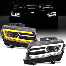Ronnin - Fits 2014-2015 Chevy Camaro Halogen Projector Headlights Switchback LED Sequential Turn Signal Pair | Glossy Black