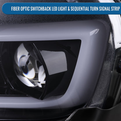 Ronnin - Fits 2014-2015 Chevy Camaro Halogen Projector Headlights Switchback LED Sequential Turn Signal Pair | Black Smoke