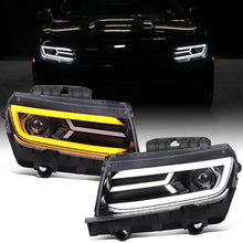 Ronnin - Fits 2014-2015 Chevy Camaro Halogen Projector Headlights Switchback LED Sequential Turn Signal Pair | Black Smoke