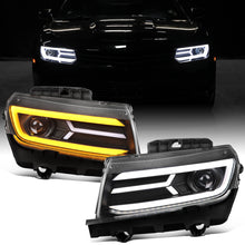 Ronnin - Fits 2014-2015 Chevy Camaro Halogen Projector Headlights Switchback LED Sequential Turn Signal Pair | Black