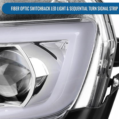 Ronnin - Fits 2014-2015 Chevy Camaro Halogen Projector Headlights Switchback LED Sequential Turn Signal Pair | Chrome