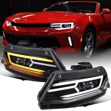 Ronnin - Fits 2016-2018 Chevy Camaro Halogen Projector Headlights Switchback LED Sequential Turn Signal and DRL Pair | Glossy Black