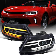 Ronnin - Fits 2016-2018 Chevy Camaro Halogen Projector Headlights Switchback LED Sequential Turn Signal and DRL Pair | Black Smoke