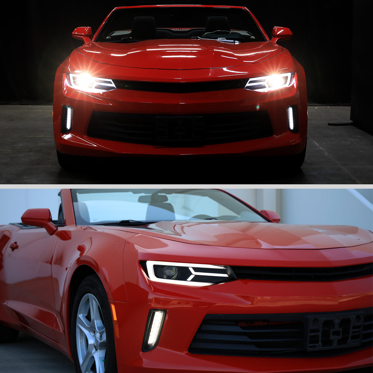 Ronnin - Se adapta a faros delanteros de proyector halógeno Chevy Camaro 2016-2018 con señal de giro LED secuencial Switchback y DRL Par | Negro Ahumado