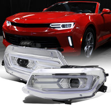Ronnin - Fits 2016-2018 Chevy Camaro Halogen Projector Headlights Switchback LED Sequential Turn Signal and DRL Pair | Chrome