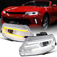 Ronnin - Se adapta a Chevy Camaro 2016-2018 Faros halógenos con proyector, señal de giro secuencial LED conmutador y DRL Par | Cromado