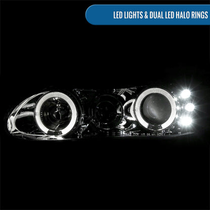 Ronnin - Fits 1998-2002 Chevy Camaro Upgrade Replacement LED Dual Halo Rims Projector Headlights Assembly Pair | Black Smoke
