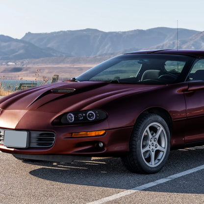 Ronnin - Fits 1998-2002 Chevy Camaro Upgrade Replacement LED Dual Halo Rims Projector Headlights Assembly Pair | Black Smoke