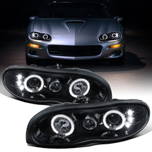 Ronnin - Fits 1998-2002 Chevy Camaro Upgrade Replacement LED Dual Halo Rims Projector Headlights Assembly Pair | Black Smoke