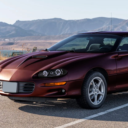 Ronnin - Fits 1998-2002 Chevy Camaro Upgrade Replacement LED Dual Halo Rims Projector Headlights Assembly Pair | Black