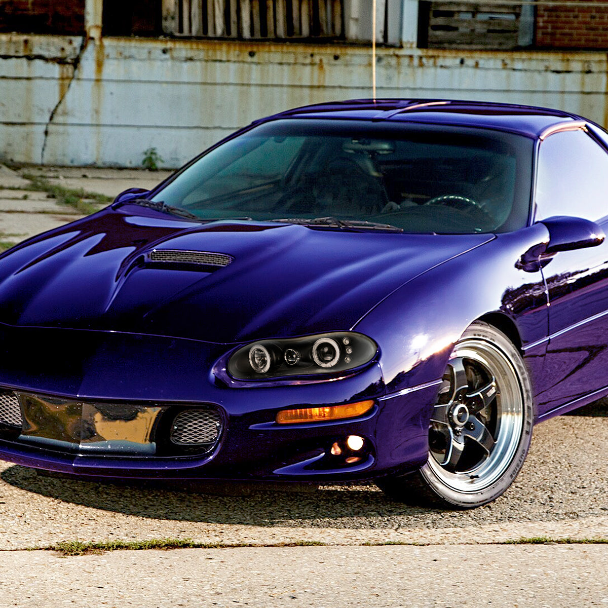 Ronnin - Fits 1998-2002 Chevy Camaro Upgrade Replacement LED Dual Halo Rims Projector Headlights Assembly Pair | Black