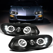 Ronnin - Fits 1998-2002 Chevy Camaro Upgrade Replacement LED Dual Halo Rims Projector Headlights Assembly Pair | Black