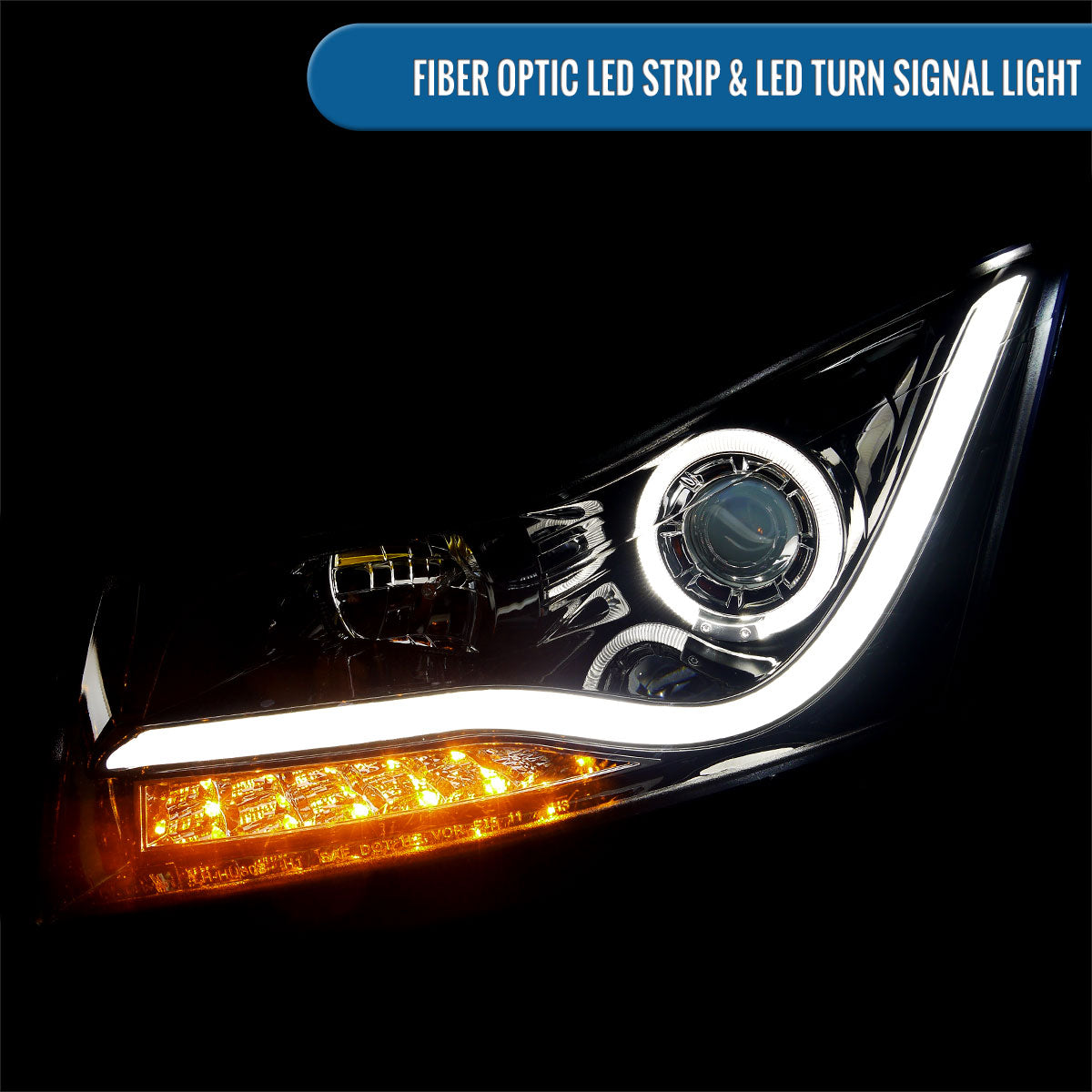 Ronnin - Se adapta a Chevrolet Cruze 2011-2016 Luces de circulación diurna LED de repuesto mejoradas Señales de giro Faros delanteros con proyector Ensamblaje Par | Negro Ahumado