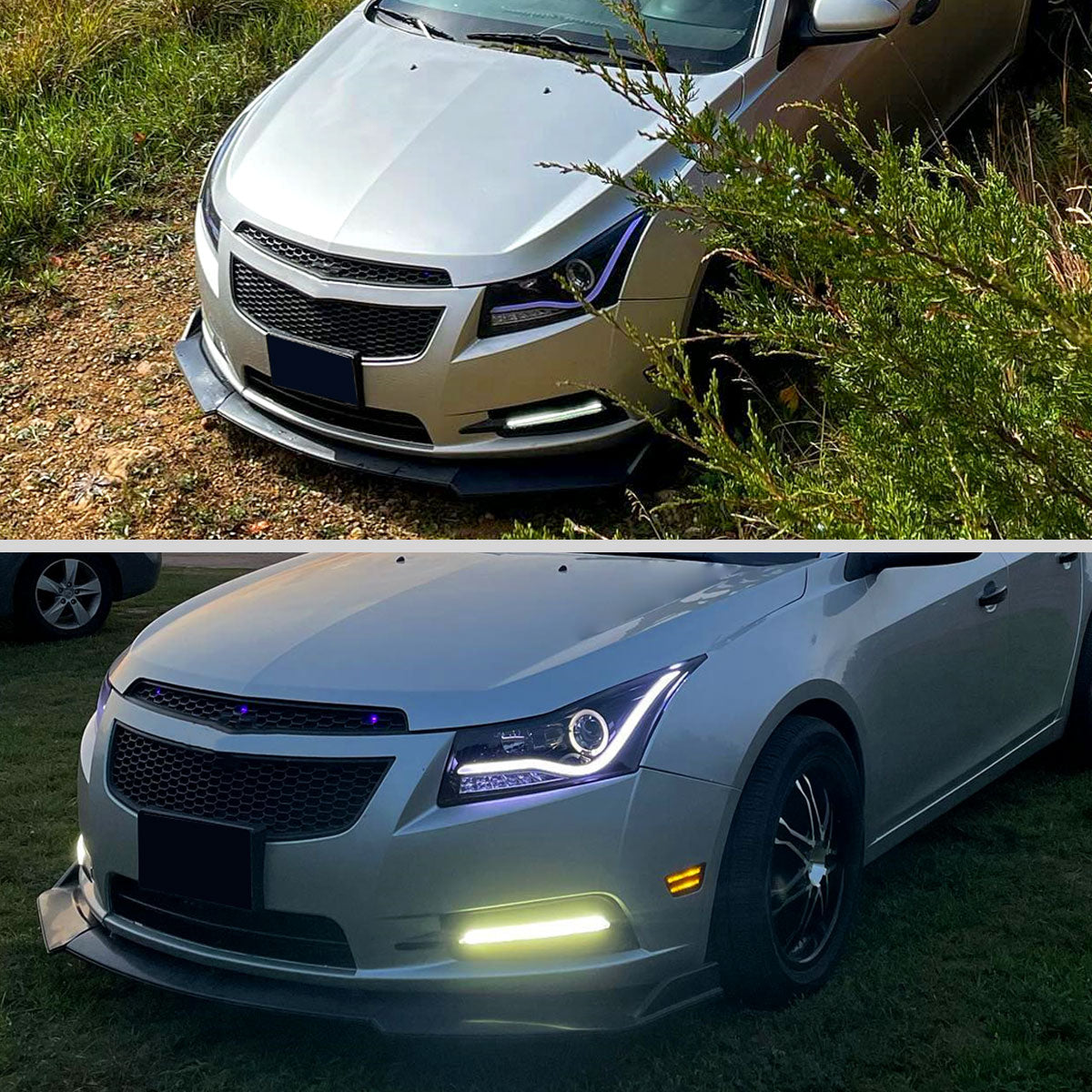 Ronnin - Se adapta a Chevrolet Cruze 2011-2016 Luces de circulación diurna LED de repuesto mejoradas Señales de giro Faros delanteros con proyector Ensamblaje Par | Negro Ahumado