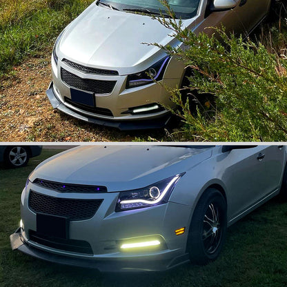Ronnin - Se adapta a Chevrolet Cruze 2011-2016 Luces de circulación diurna LED de repuesto mejoradas Señales de giro Faros delanteros con proyector Ensamblaje Par | Negro Ahumado