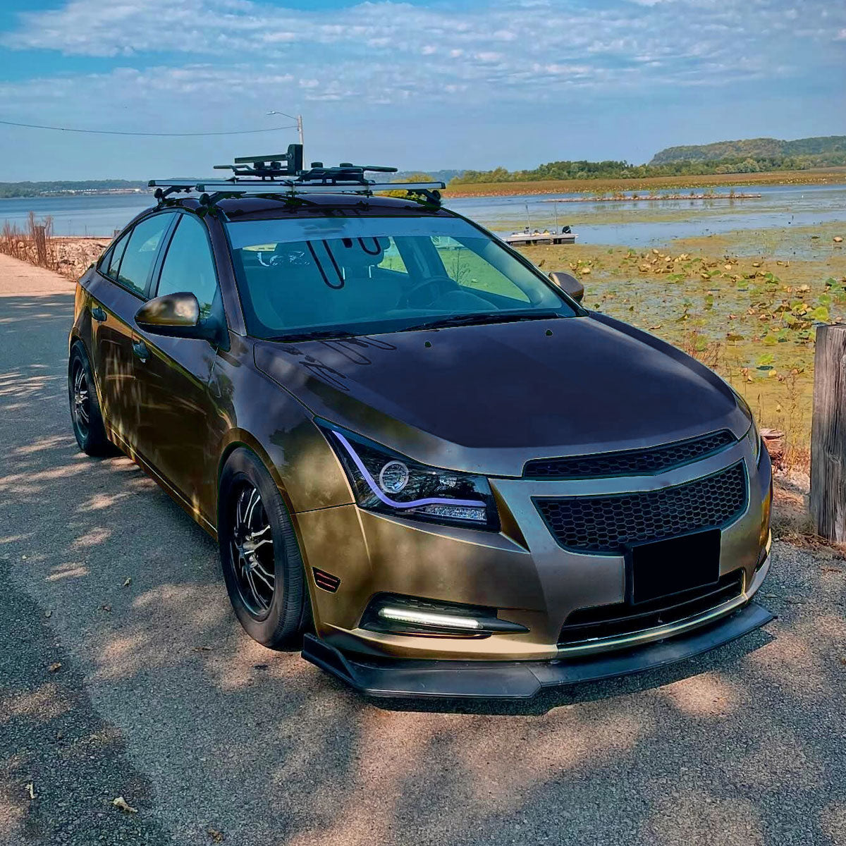 Ronnin - Se adapta a Chevrolet Cruze 2011-2016 Luces de circulación diurna LED de repuesto mejoradas Señales de giro Faros delanteros con proyector Ensamblaje Par | Negro Ahumado