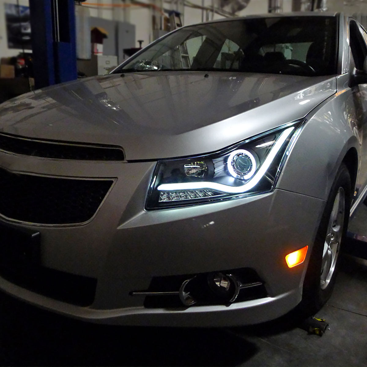 2011-2016 Chevrolet Cruze Upgraded Replacement LED Running Lights Turn Signals Projector Headlights Assembly Pair | Black