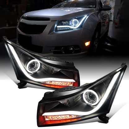 2011-2016 Chevrolet Cruze Upgraded Replacement LED Running Lights Turn Signals Projector Headlights Assembly Pair | Black