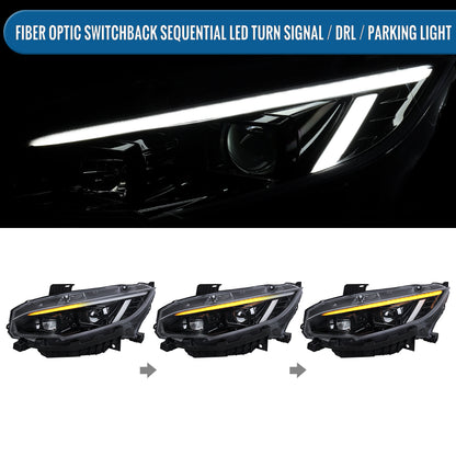 Ronnin - Compatible con Honda Civic Halogen 2016-2021 Faros con proyector de carcasas cuadradas, conjunto de par de luces diurnas LED de tubo DRL con intermitentes secuenciales | Negro brillante