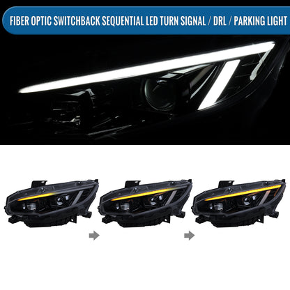 Ronnin - Compatible con Honda Civic 2016-2021 Faros Proyector con Cubiertas Cuadradas Halógenas Tubo LED DRL Intermitentes Secuenciales Ensamblaje Par | Negro Ahumado