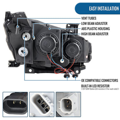 Ronnin - Compatible con Honda Civic 2016-2021 Faros Proyector con Cubiertas Cuadradas Halógenas Tubo LED DRL Intermitentes Secuenciales Ensamblaje Par | Negro Ahumado