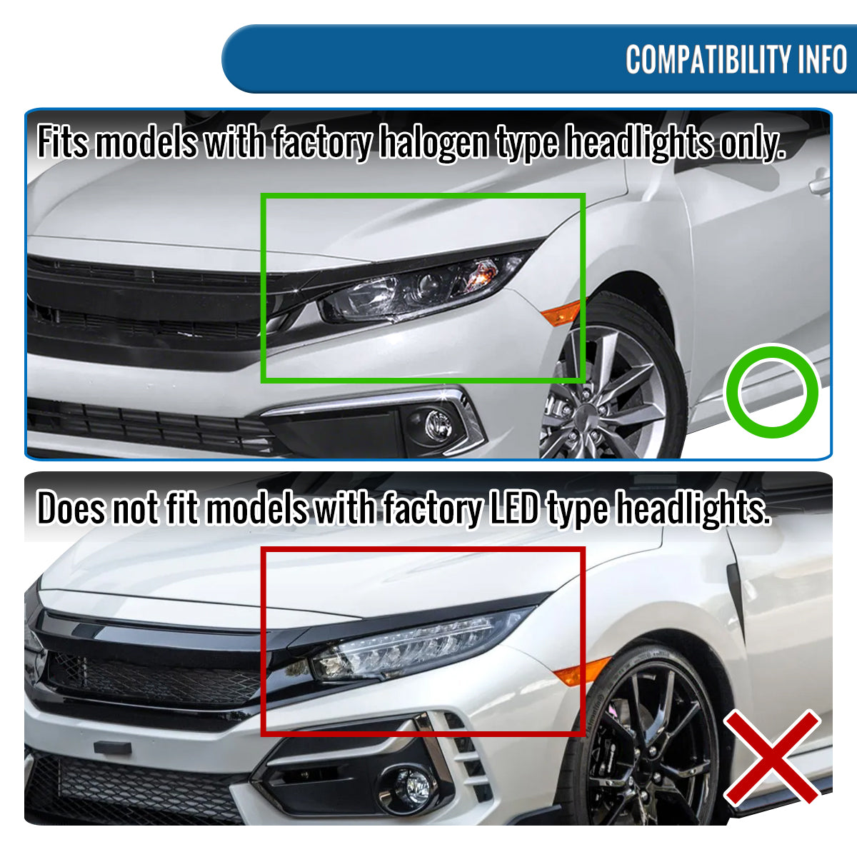 Ronnin - Compatible con Honda Civic 2016-2021 Faros Proyector con Cubiertas Cuadradas Halógenas Tubo LED DRL Intermitentes Secuenciales Ensamblaje Par | Negro Ahumado
