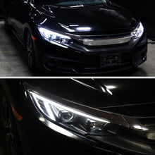 Ronnin - Se adapta a Honda Civic 2016-2021 Faros proyectores de cubierta cuadrada halógena Tubo LED DRL Intermitentes secuenciales Ensamblaje Par | Negro