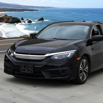 Ronnin - Se adapta a Honda Civic 2016-2021 Faros proyectores de cubierta cuadrada halógena Tubo LED DRL Intermitentes secuenciales Ensamblaje Par | Negro