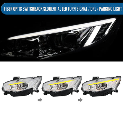 Ronnin - Se adapta a Honda Civic Halógeno 2016-2021 Cubiertas Cuadradas Faros Proyectores LED DRL Tubo Señales Secuenciales Intermitentes Montaje Par | Cromado