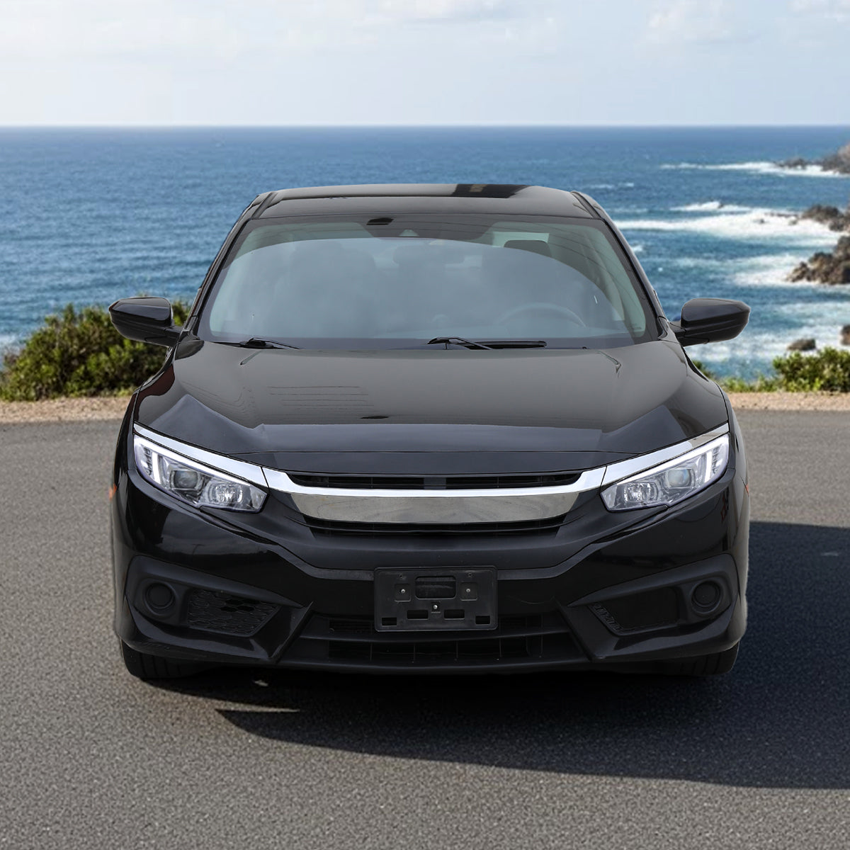Ronnin - Se adapta a Honda Civic Halógeno 2016-2021 Cubiertas Cuadradas Faros Proyectores LED DRL Tubo Señales Secuenciales Intermitentes Montaje Par | Cromado