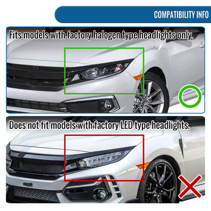 Ronnin - Se adapta a Honda Civic Halógeno 2016-2021 Cubiertas Cuadradas Faros Proyectores LED DRL Tubo Señales Secuenciales Intermitentes Montaje Par | Cromado