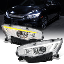 Ronnin - Se adapta a Honda Civic Halógeno 2016-2021 Cubiertas Cuadradas Faros Proyectores LED DRL Tubo Señales Secuenciales Intermitentes Montaje Par | Cromado