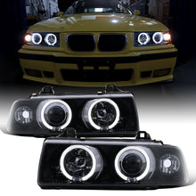 Ronnin - Fits 1992-1998 BMW E36 3-Series 318i 325i 328i LED Dual Rims Headlights Assembly Pair | Black Smoke