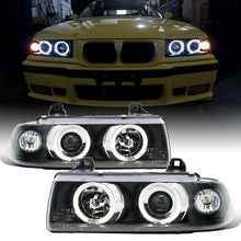 Ronnin - Fits 1992-1998 BMW E36 3-Series 318i 325i 328i LED Dual Rims Headlights Assembly Pair | Black