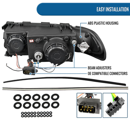 Ronnin - Fits 1995-2001 BMW E38 7-Series 740i 740iL Upgrade Projector Halogen Headlights Assembly Pair | Black Smoke