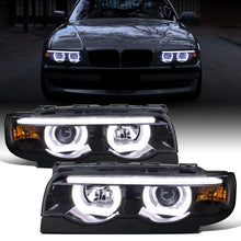 Ronnin - Fits 1995-2001 BMW E38 7-Series 740i 740iL Upgrade Projector Halogen Headlights Assembly Pair | Black Smoke