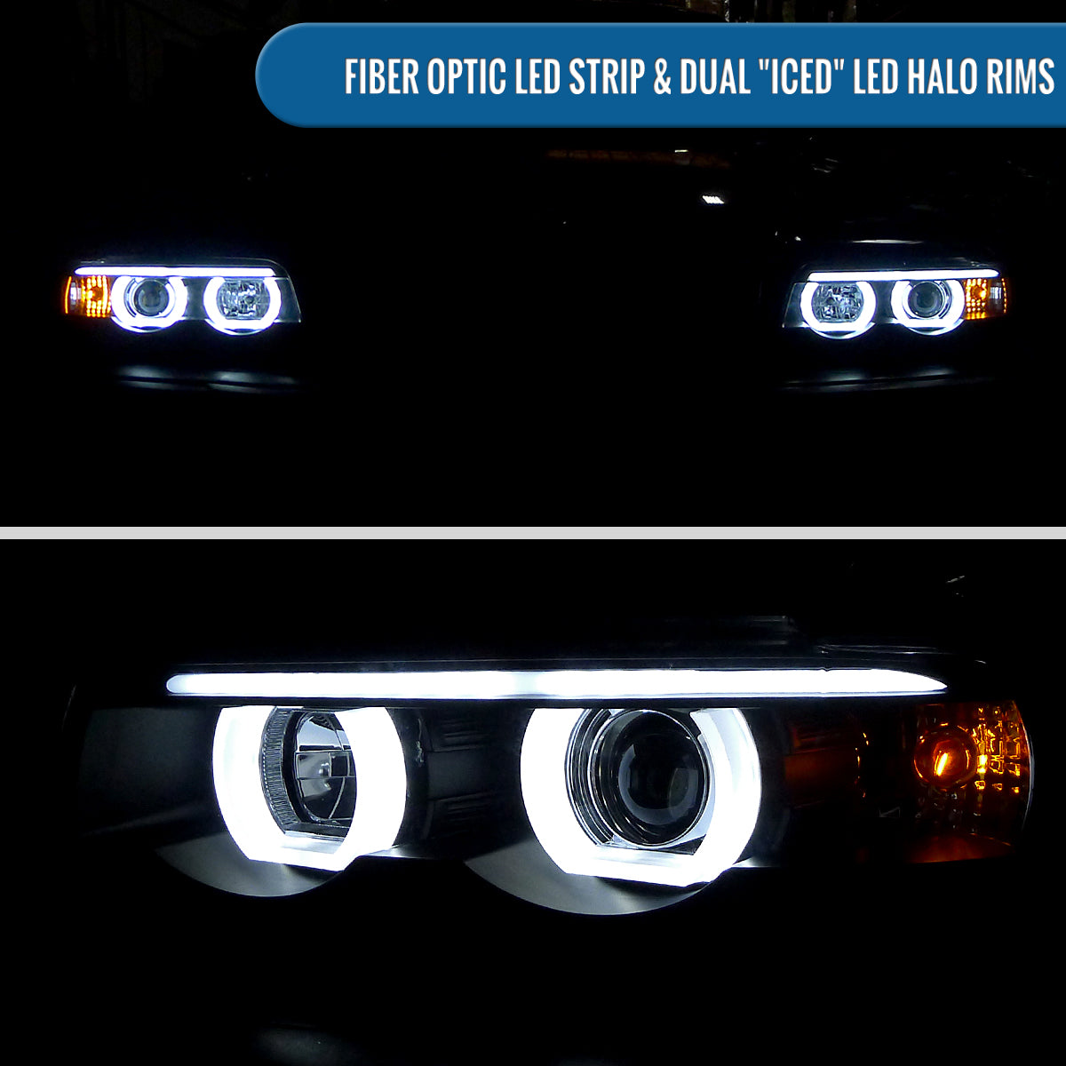 Ronnin - Fits 1995-2001 BMW E38 7-Series 740i 740iL Upgrade Projector Halogen Headlights Assembly Pair | Black