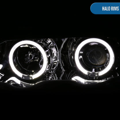 Ronnin - Fits 1999-2001 BMW E46 3-Series Sedan 323i 328i 325i 330i LED Dual Rims Headlights Clear Reflector Assembly Pair | Chrome