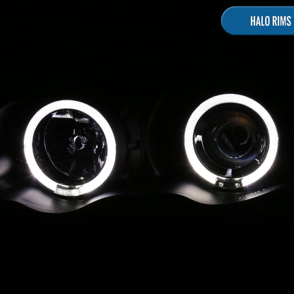 Ronnin - Fits 1999-2001 BMW E46 3-Series Sedan 323i 328i 325i 330i LED Dual Rims Headlights Clear Reflector Assembly Pair | Black