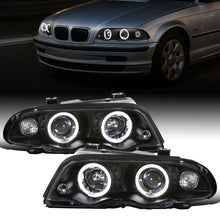 Ronnin - Fits 1999-2001 BMW E46 3-Series Sedan 323i 328i 325i 330i LED Dual Rims Headlights Clear Reflector Assembly Pair | Black