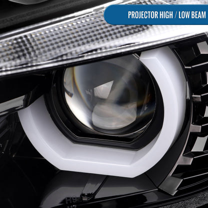 Ronnin -  Fits 2012-2015 BMW F30 3-Series Sedan 328i 335i 320i Xenon Non-AFS Upgraded U-Shaped LED Tube Projector Headlights Assembly Pair | Gloss Black