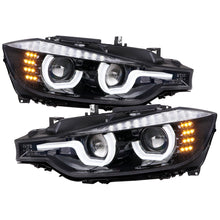 Ronnin -  Fits 2012-2015 BMW F30 3-Series Sedan 328i 335i 320i Xenon Non-AFS Upgraded U-Shaped LED Tube Projector Headlights Assembly Pair | Gloss Black