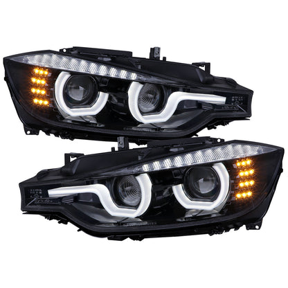 Ronnin -  Fits 2012-2015 BMW F30 3-Series Sedan 328i 335i 320i Xenon Non-AFS Upgraded U-Shaped LED Tube Projector Headlights Assembly Pair | Black Smoke