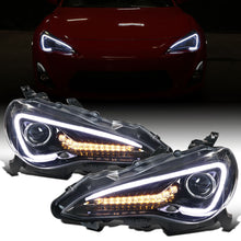Ronnin - Fits 2013-2016 Scion FR-S Upgrade LED Running Lights Tube Projector Halogen Headlights Assembly Pair | Gloss Black