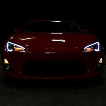 Ronnin - Fits 2013-2016 Scion FR-S Upgrade LED Sequential Turn Signals Projector Halogen Headlights Assembly Pair | Gloss Black