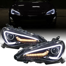 Ronnin - Fits 2013-2016 Scion FR-S Upgrade LED Sequential Turn Signals Projector Halogen Headlights Assembly Pair | Gloss Black