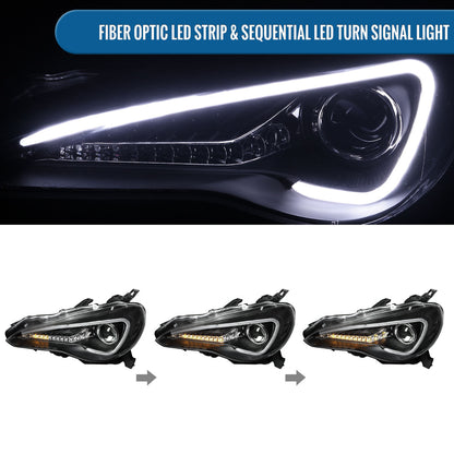 Ronnin - Fits 2013-2016 Scion FR-S Upgrade LED Sequential Turn Signals Projector Halogen Headlights Assembly Pair | Black