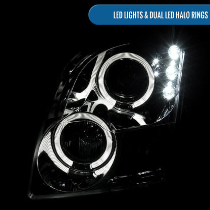 Ronnin - Compatible con Ford Fusion 2006-2009, reemplazo mejorado, faros delanteros de proyector LED de doble aro, par | Cromado